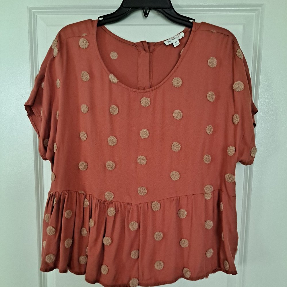 Blu Pepper Boutique Polka Dot Peplum Blouse